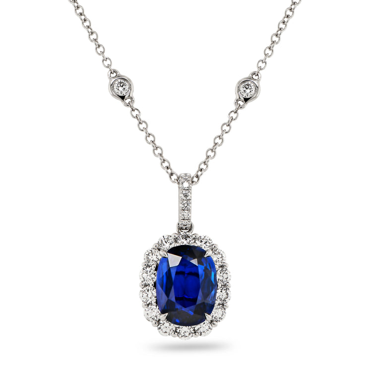Uneek Precious Collection Halo Oval Blue Sapphire Drop Pendant