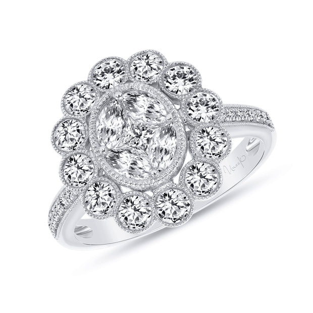 Uneek Petals Collection Halo Diamond Fashion Ring