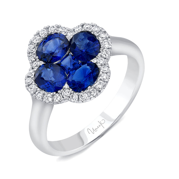 Uneek Precious Collection Floral Round Blue Sapphire Fashion Ring