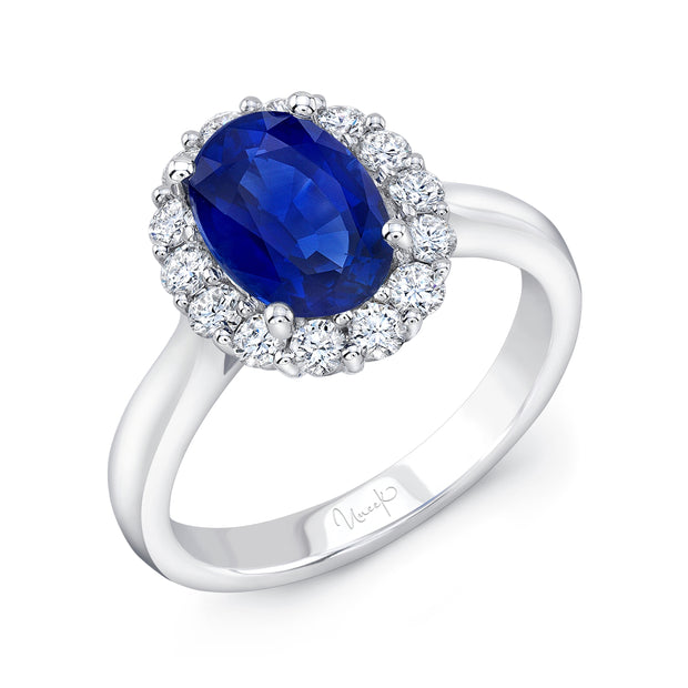 Uneek Classic Oval Blue Sapphire Engagement Ring with Diamond Halo