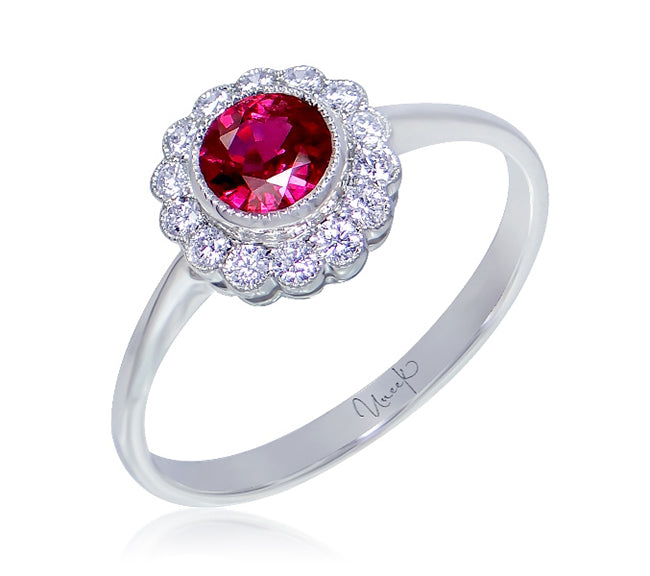 Uneek Precious Collection Halo Round Ruby Fashion Ring