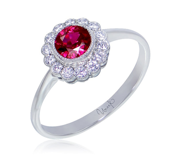 Uneek Precious Collection Halo Round Ruby Fashion Ring