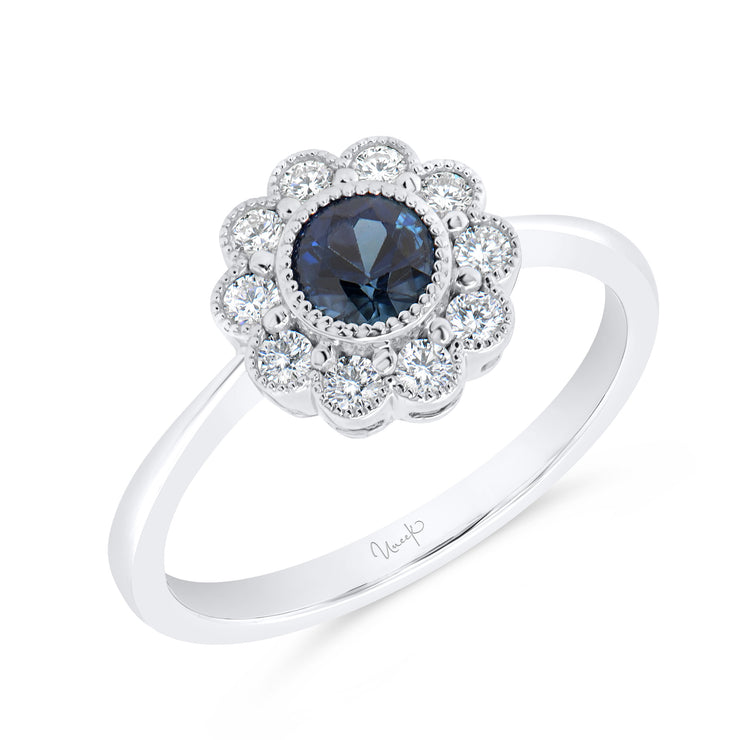 Uneek Precious Collection Halo Round Blue Sapphire Fashion Ring