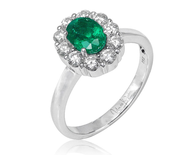 Uneek Oval Emerald Ring with Scalloped Diamond Halo