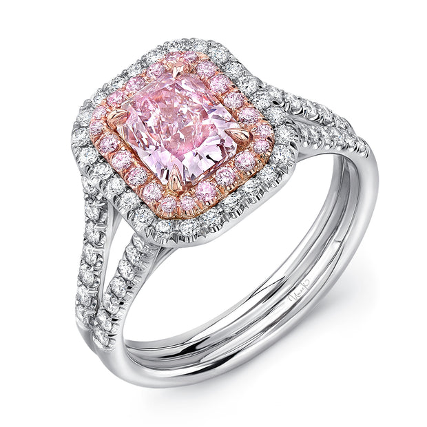Uneek Natureal Collection Double-Halo Emerald Light Pink Diamond Engagement Ring