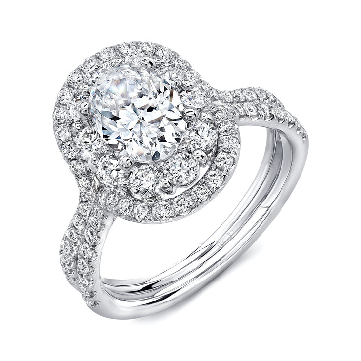 Uneek Silhouette Collection Double-Halo Oval Shaped Engagement Ring
