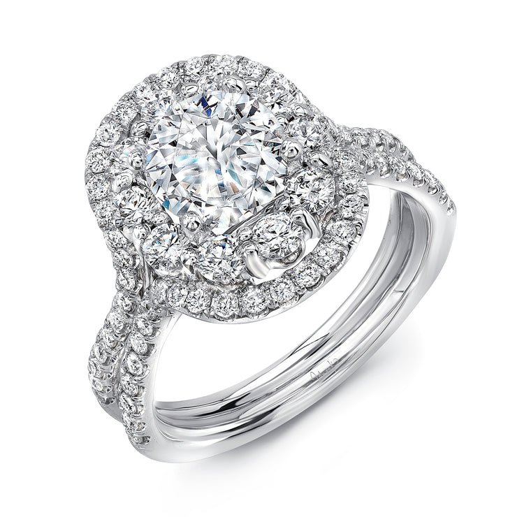 Uneek Silhouette Collection Double-Halo Round Engagement Ring