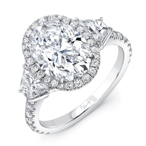 Uneek Signature Collection 3-Stone-Halo Oval Diamond Engagement Ring