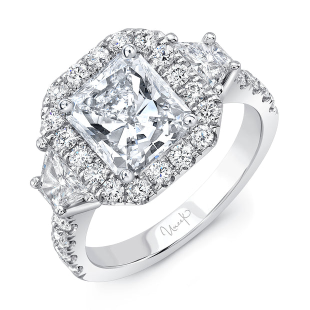 Uneek Signature Collection 3-Stone-Halo Engagement Ring