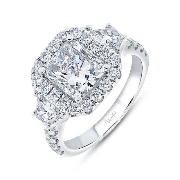 Uneek Signature Collection 3-Stone-Halo Radiant Diamond Engagement Ring