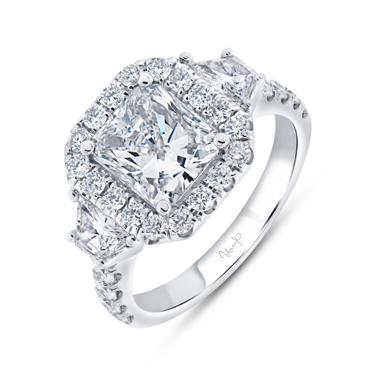 Uneek Signature Collection 3-Stone-Halo Radiant Diamond Engagement Ring