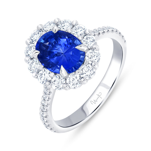 Uneek Precious Collection Halo Oval Blue Sapphire Engagement Ring