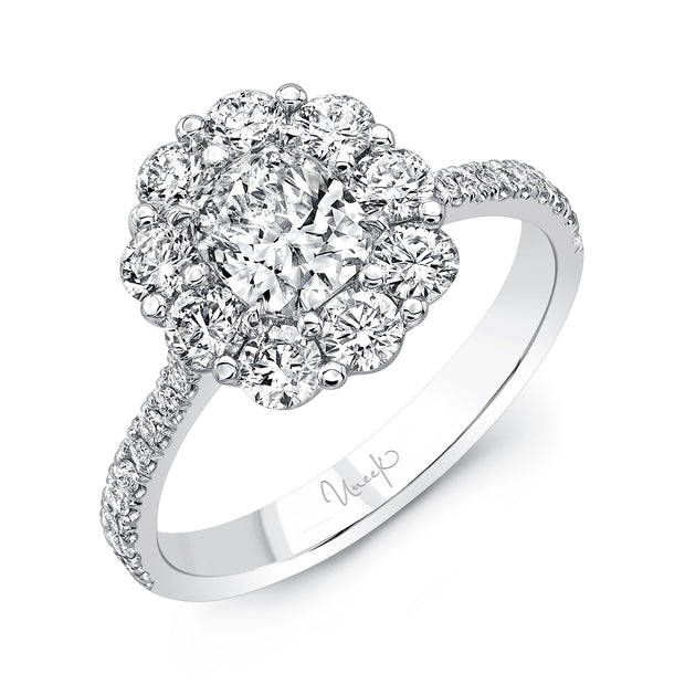 Uneek Petals Collection Halo Cushion Diamond Engagement Ring