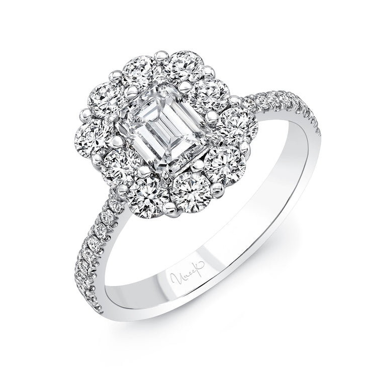 Uneek Petals Collection Emerald Diamond Engagement Ring