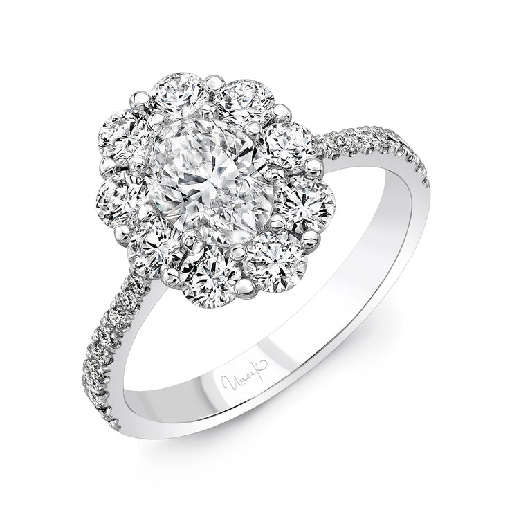 Uneek Petals Collection Halo Oval Engagement Ring