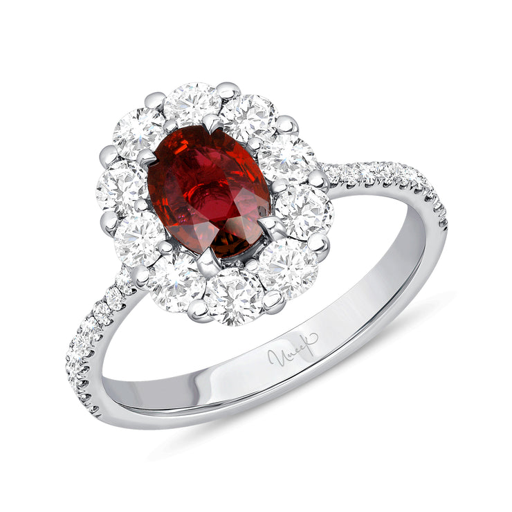 Uneek Precious Collection Halo Oval Ruby Engagement Ring