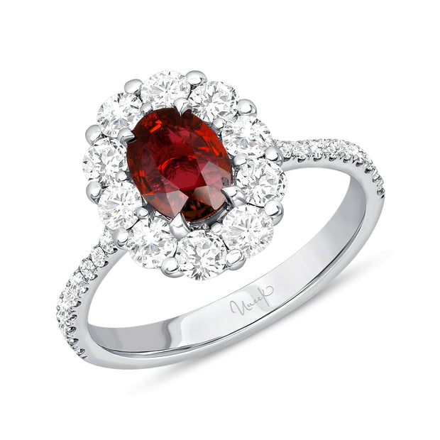 Uneek Precious Collection Halo Oval Ruby Engagement Ring