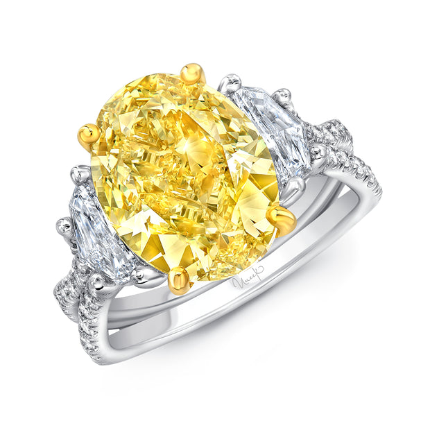 Uneek Natureal Collection Three-Stone Oval Yellow Diamond Engagement Ring