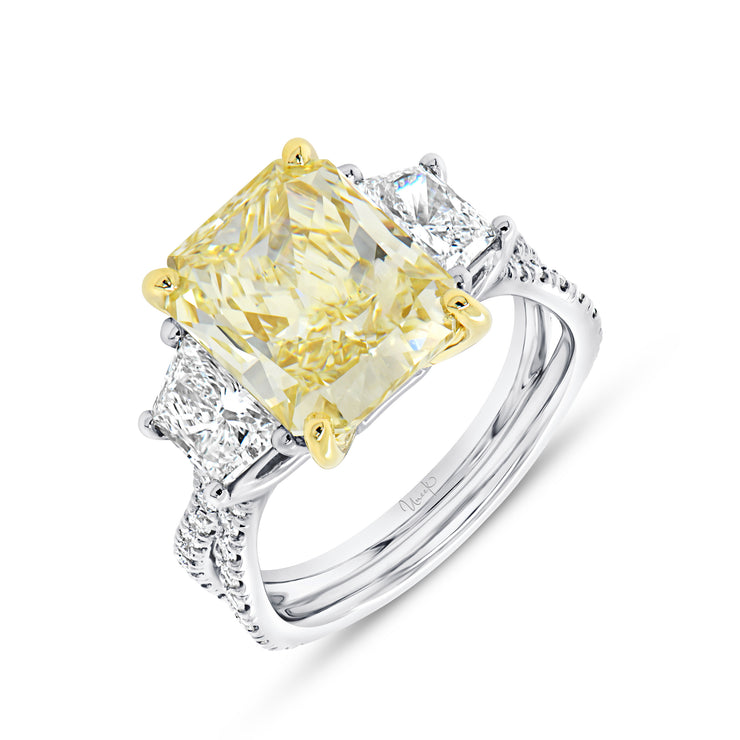 Uneek Silhouette Collection Three-Stone Radiant Fancy Yellow Diamond Engagement Ring
