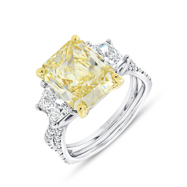 Uneek Natureal Collection Three-Stone Fancy Yellow Diamond Engagement Ring