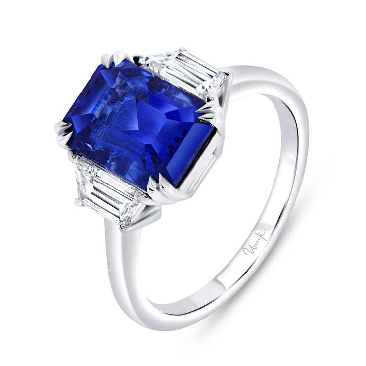 Uneek Precious Collection Three-Stone Sapphire Blue Sapphire Engagement Ring