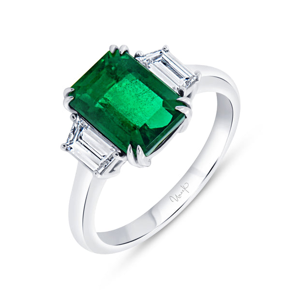Uneek Precious Collection Three-Stone Octagon Emerald Engagement Ring
