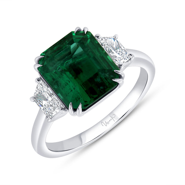 Uneek Precious Collection Three-Stone Emerald Emerald Engagement Ring