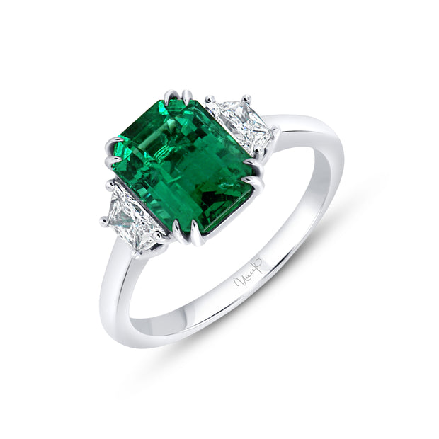 Uneek Precious Collection Three-Stone Octagon Emerald Engagement Ring
