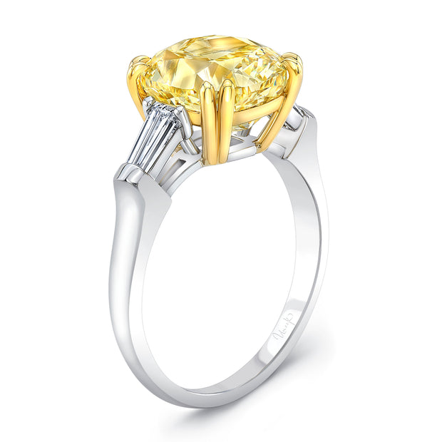 Uneek Natureal Collection Three-Stone Cushion Fancy Yellow Diamond Engagement Ring