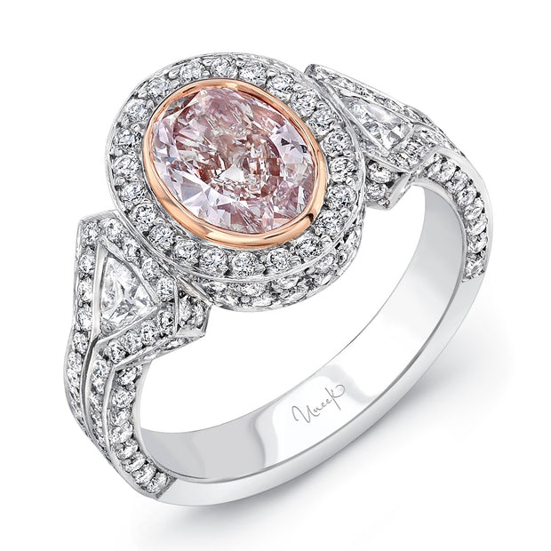 Uneek Natureal Collection Halo Oval Pink Diamond Engagement Ring