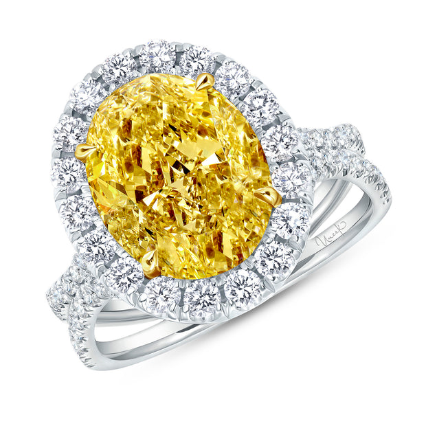 Uneek Natureal Collection Halo Oval Yellow Diamond Engagement Ring