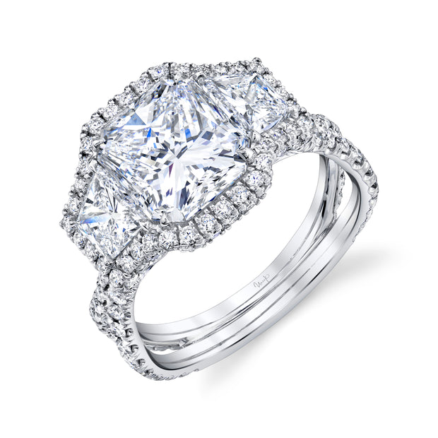 Uneek Signature Collection 3-Stone-Halo Radiant Diamond Engagement Ring