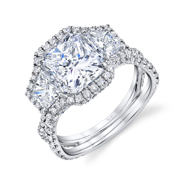 Uneek Signature Collection 3-Stone-Halo Radiant Diamond Engagement Ring