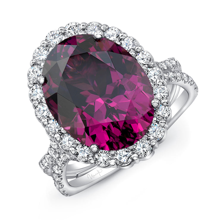 Uneek Precious Collection Halo Oval Rhodolite Engagement Ring