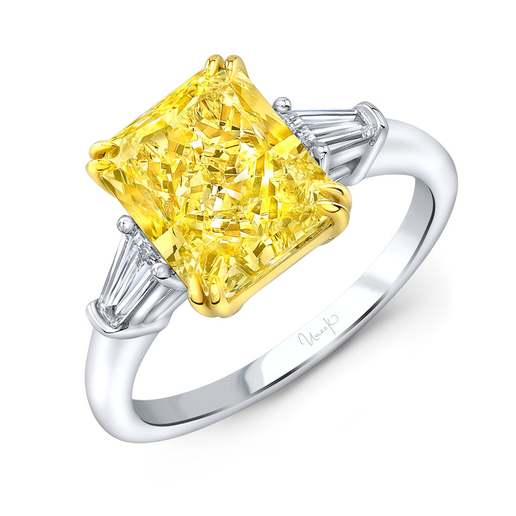Uneek Natureal Collection Three-Stone Radiant Yellow Diamond Engagement Ring