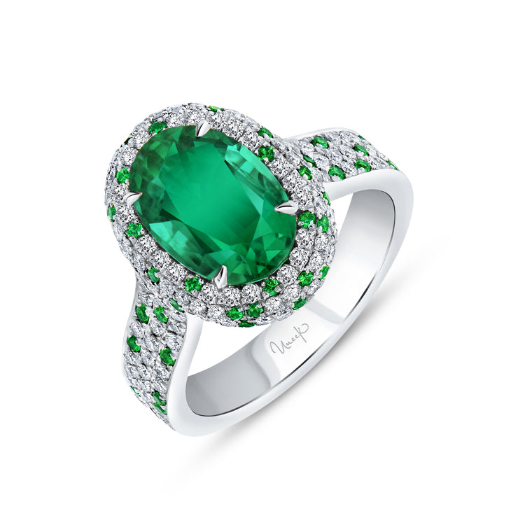 Uneek Precious Collection Halo Oval Emerald Engagement Ring