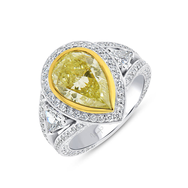 Uneek Natureal Collection Halo Pear Yellow Diamond Engagement Ring