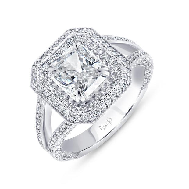 Uneek Signature Collection Double-Halo Radiant Diamond Engagement Ring