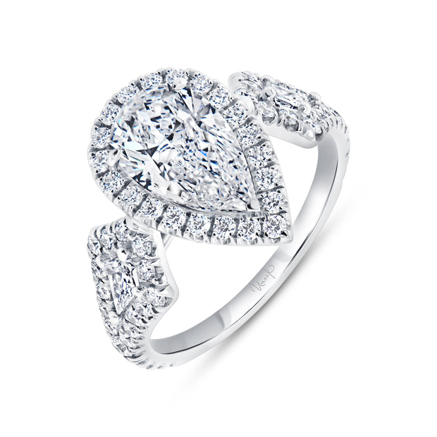 Uneek Signature Collection 3-Stone-Halo Pear Shaped Diamond Engagement Ring