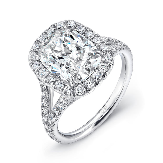 Uneek Elongated Cushion-Cut Diamond Halo Engagement Ring with Split Upper Shank