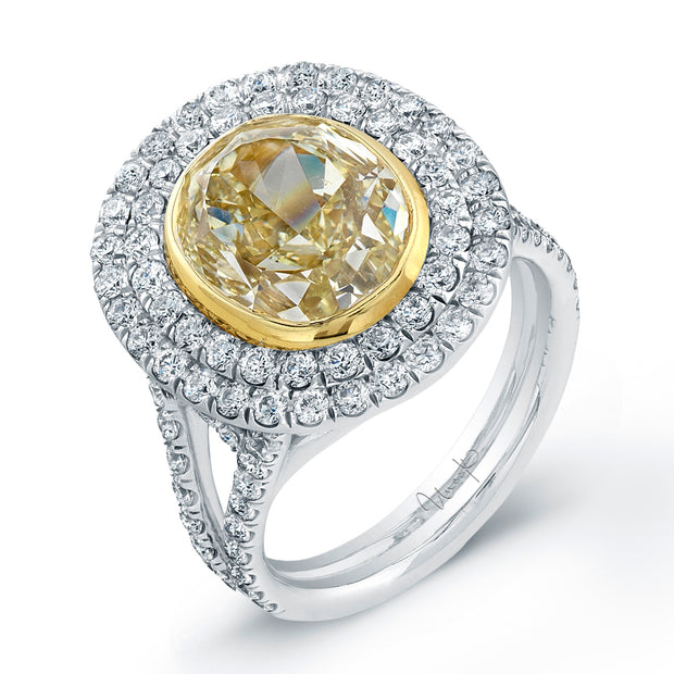 Uneek Natureal Collection Double-Halo Oval Yellow Diamond Engagement Ring