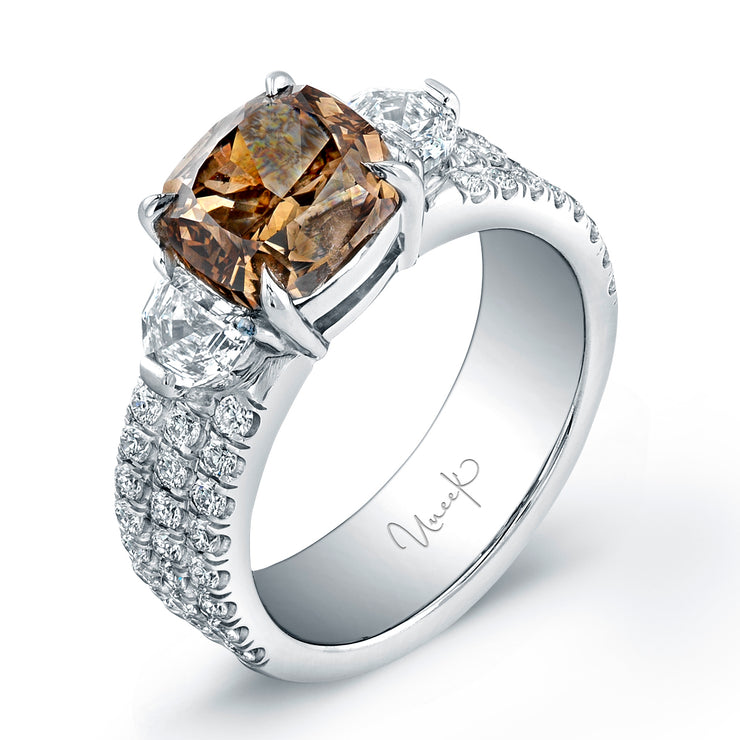 Uneek Signature Collection Three-Stone Cushion Diamond Engagement Ring