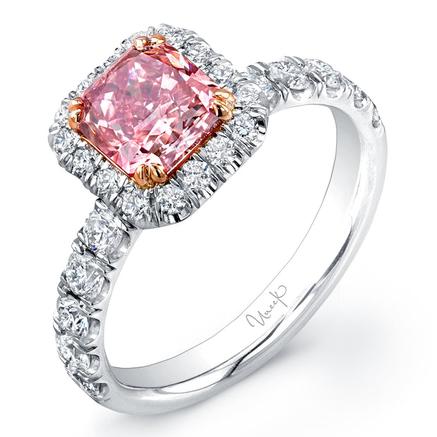 Uneek Natureal Collection Halo Radiant Pink Diamond Engagement Ring