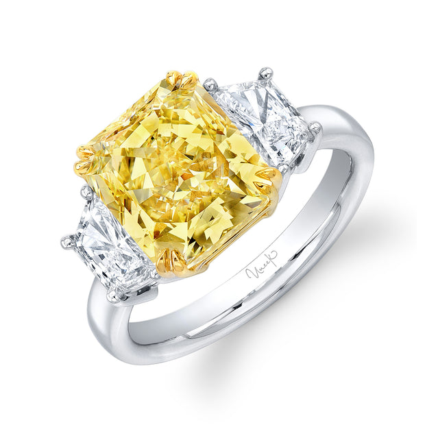 Uneek Natureal Collection Three-Stone Radiant Yellow Diamond Engagement Ring