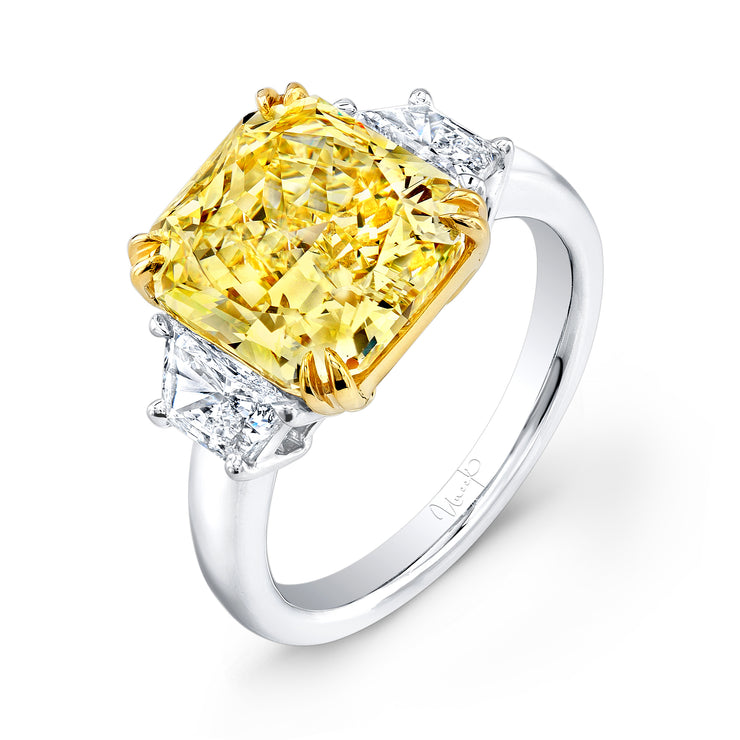 Uneek Yellow and White Diamond Three-Stone Engagement Ring