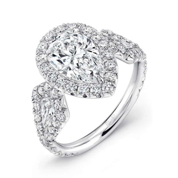 Uneek Signature Collection 3-Stone-Halo Pear Diamond Engagement Ring