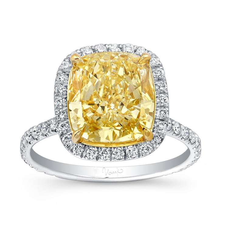 Uneek Natureal Collection Halo Cushion Yellow Diamond Engagement Ring