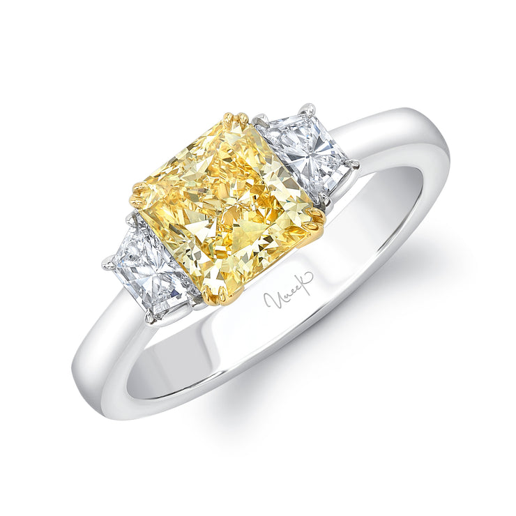 Uneek Natureal Collection Three-Stone Cushion Yellow Diamond Engagement Ring