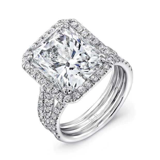 Uneek Radiant-Cut Halo Engagement Ring with Pave Triple Shank