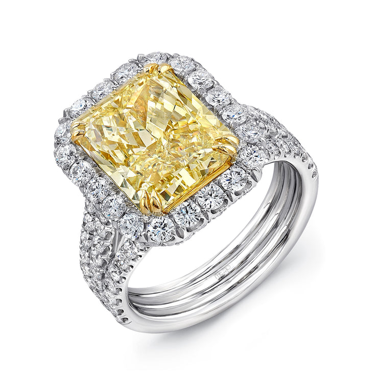 Uneek Natureal Collection Halo Radiant Yellow Diamond Engagement Ring